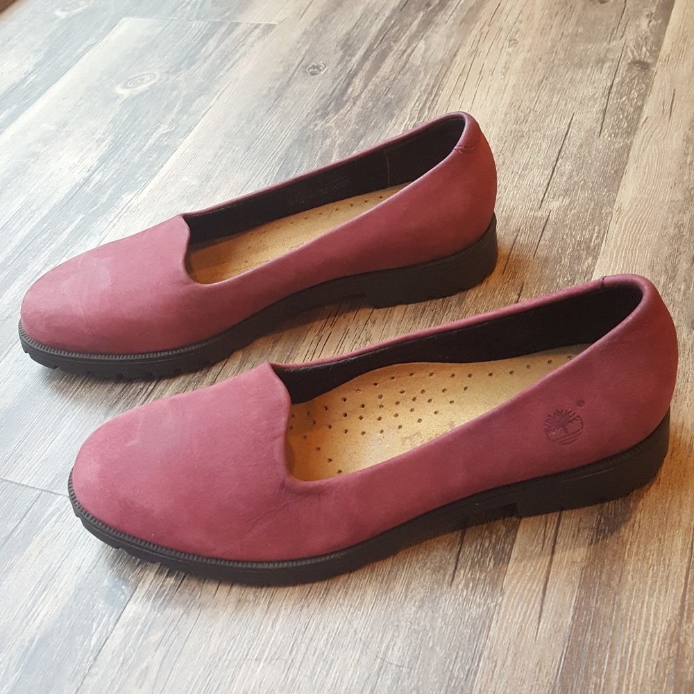 Timberland burgundy slip on loafers